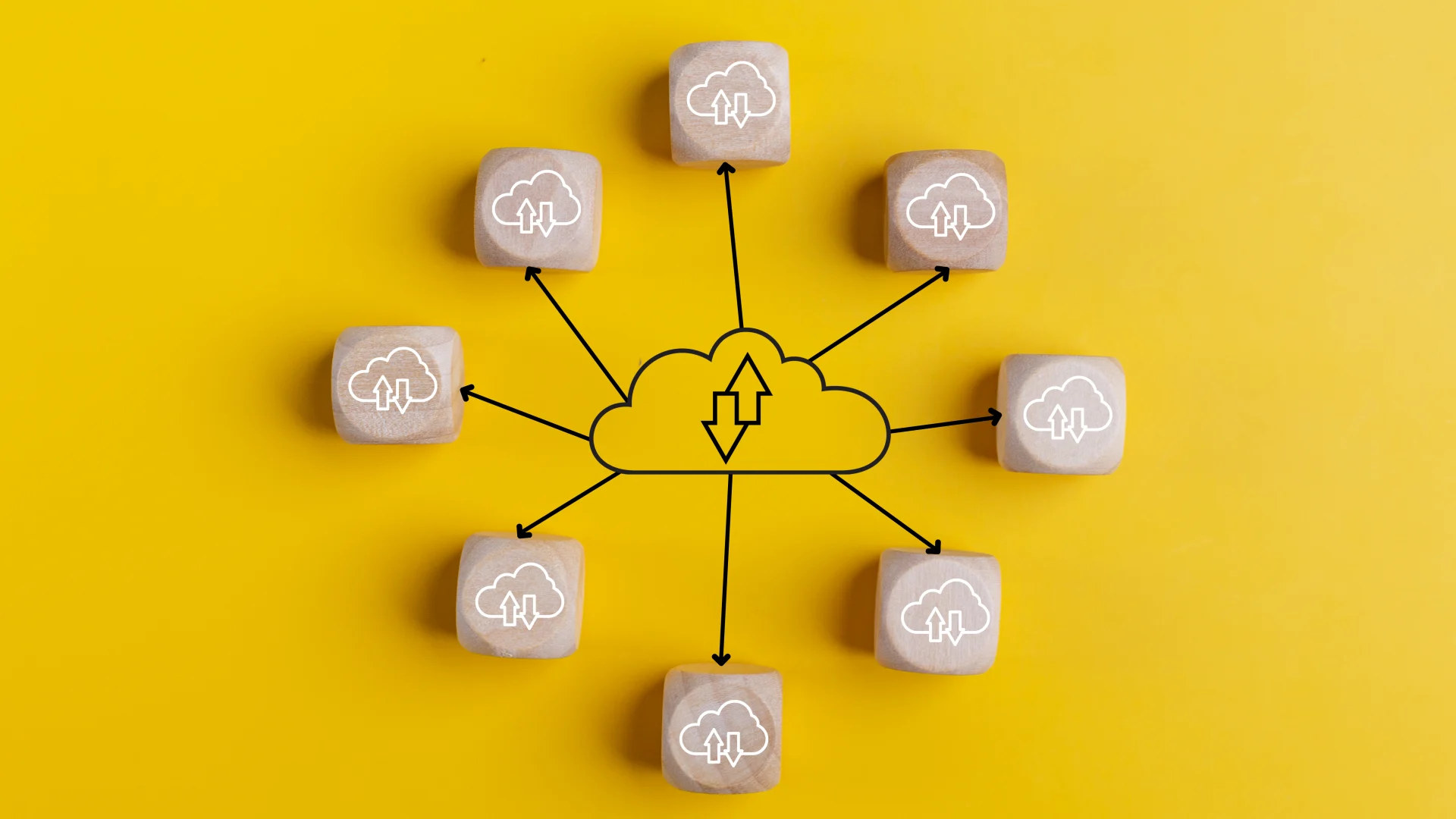 Cloud computing concept with wooden cubes on a yel 2025 02 13 00 43 05 utc