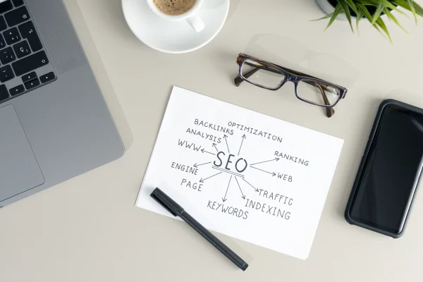 Working desk with paper sheet with seo planning 2025 02 21 00 16 51 utc